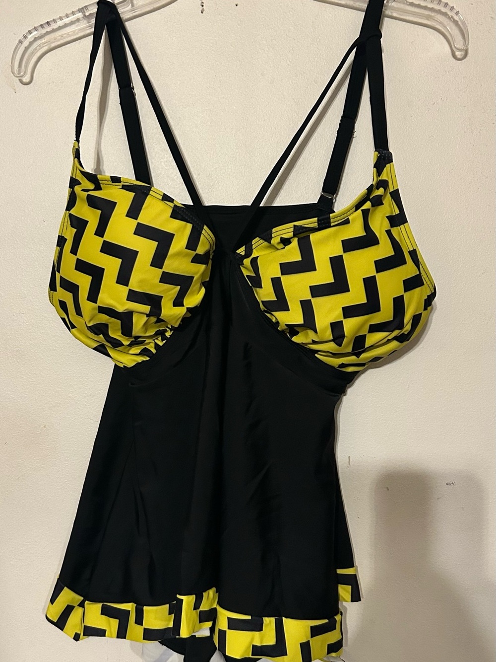 Black Tankini Swim Top with Yellow Chevron Accents